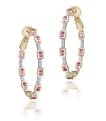 Diamond and Pink sapphire hoops